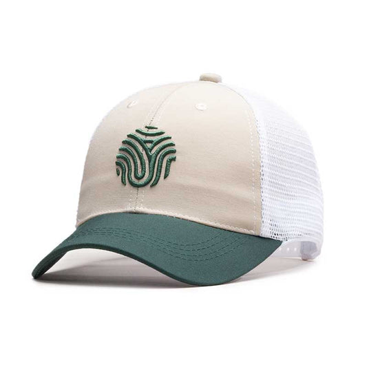 GORRA TRUCKER IDENTIDAD - BEIGE CLARO CON VERDE ESMERALDA